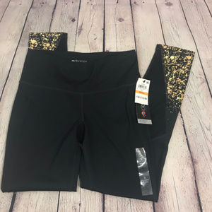 NWT Ideology Black Leggings with Gold & Mesh Sz Sm